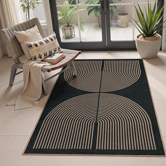Lahome Enfys Modern Rainbow Easy Jute Outdoor Patio Rug, 3x5 Black Washable Rugs by Lahome