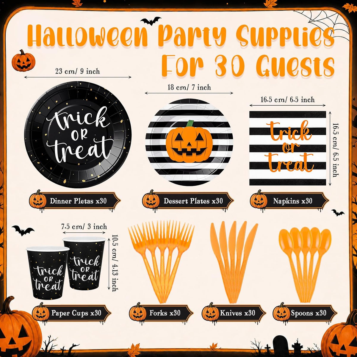 Honeydak 210 Pcs Halloween Trick or Treat Plates and Napkins for 30 Guests
