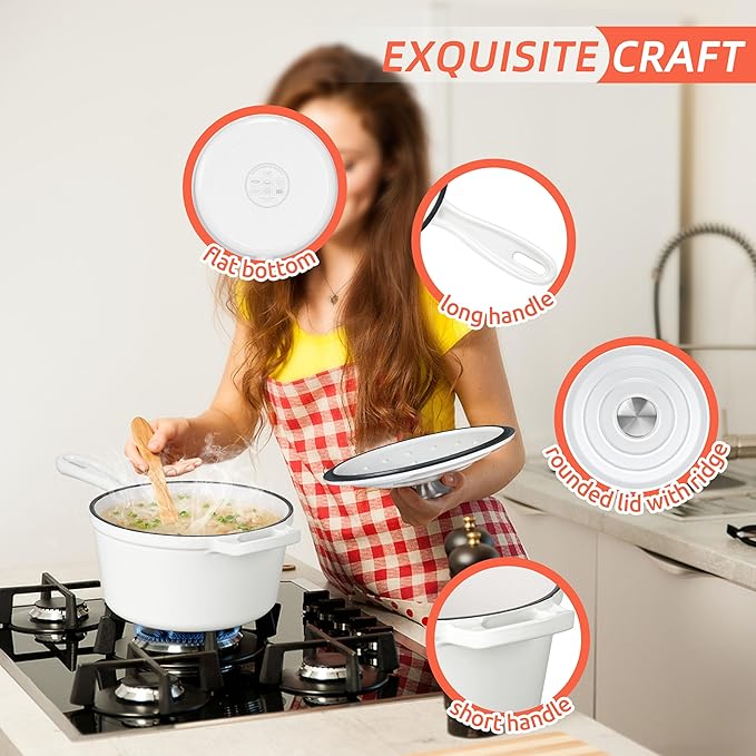 HaSteeL 3 QT Cast Iron Saucepan, Enamel dutch oven - Image 4