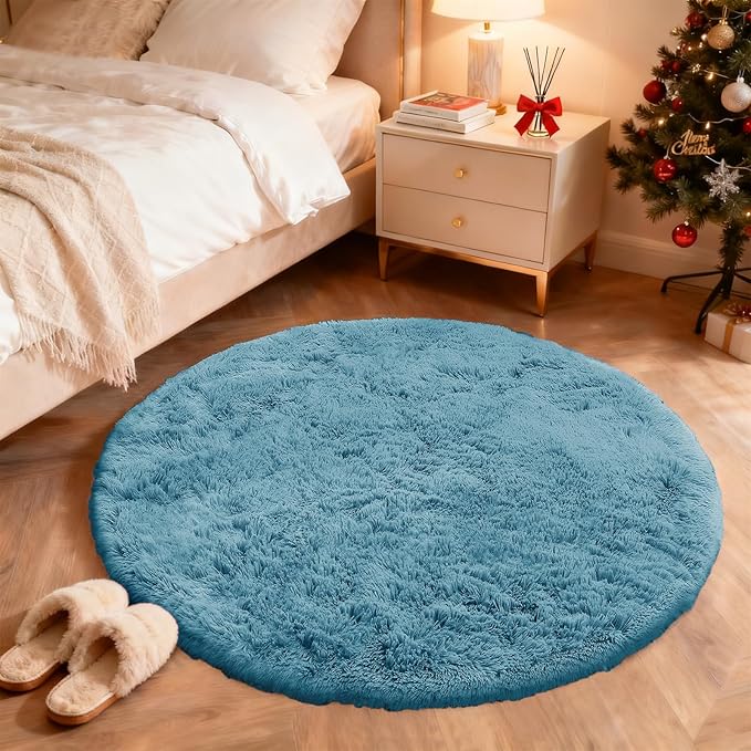 OLANLY Slate Blue Round Rugs for Bedroom - Image 5