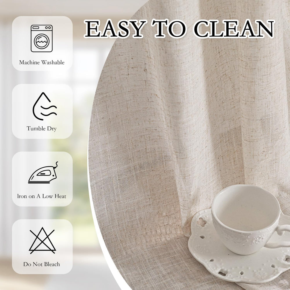 MYSKY HOME Linen Curtains for Living Room 96 Inches Long, Semi Sheer Curtains...