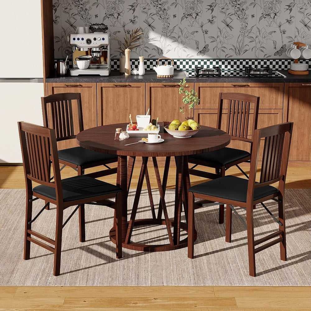 GIANTEX Folding Dining Chairs Set of 2, Foldable Wood Kitchen Chairs with Pad...