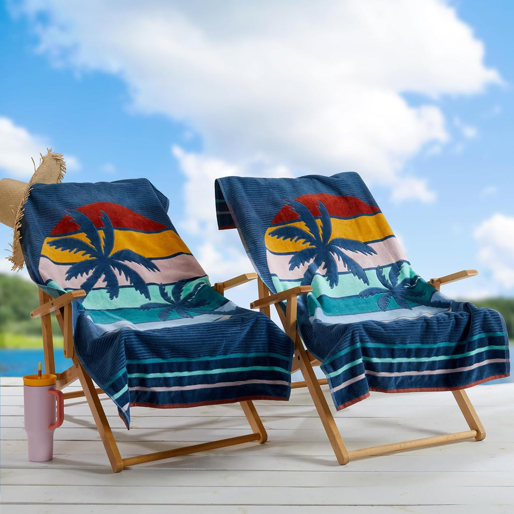Loon & Lake Luxury Beach Towels Set of 2 - Palm Sunset | 2 Pack | 30" x 60" | Crafted from 100% Combed Cotton | Ultra Plush & Super Soft | Rays Collection