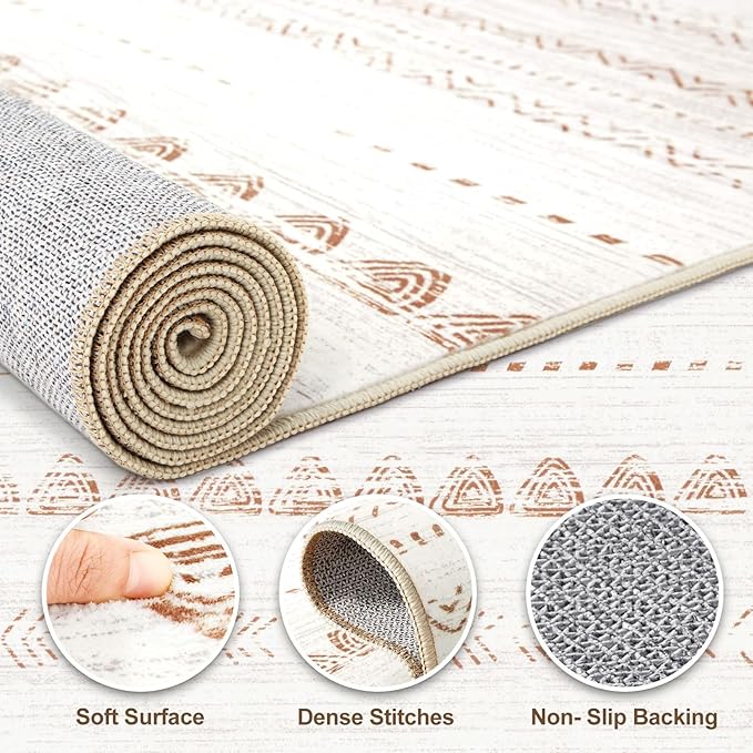 Nakagishi 5x8 Area Rug Living Room: Washable Boho Large Neutral Soft Farmhouse - Image 3