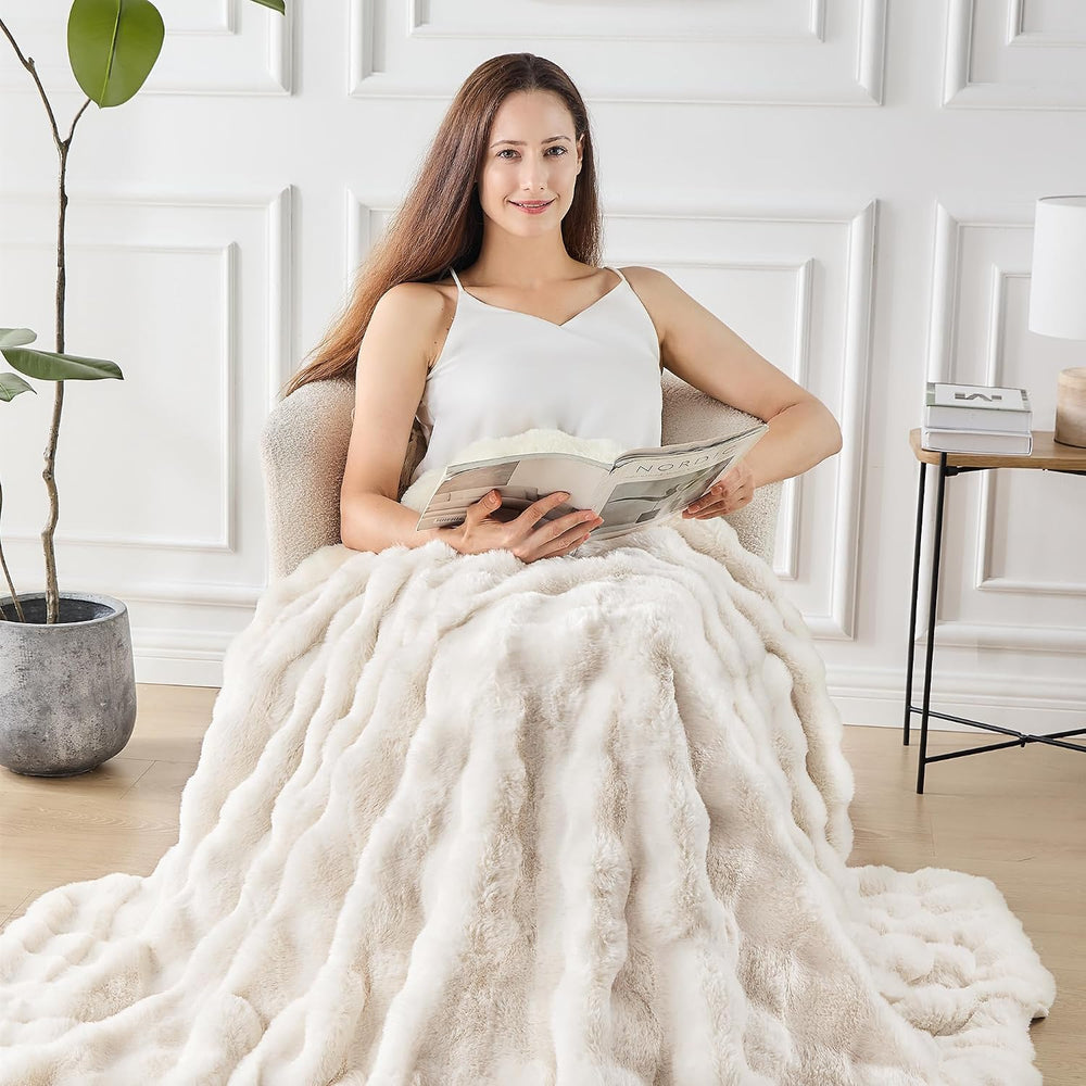 NORD ECO Luxury 1000GSM Faux Rabbit Fur Throw Blanket, Super Heavy Warm Cozy ...