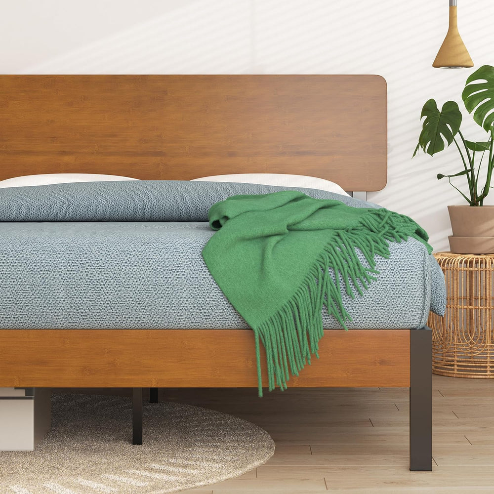ZINUS Olivia Metal and Wood Platform Bed Frame / No Box Spring Needed / Wood ...