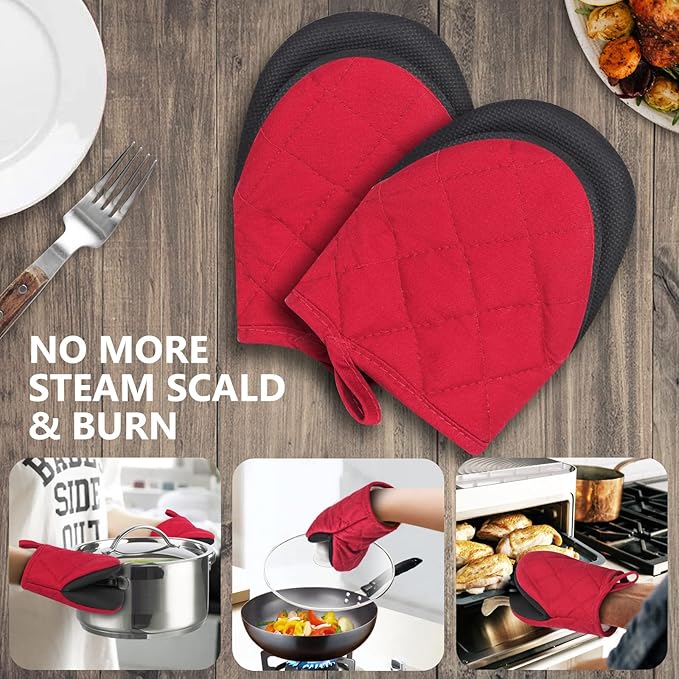 Short Oven Mitts, Heat Resistant 500°F, Silicone Grip Kitchen Gloves, Non-Slip - Image 7