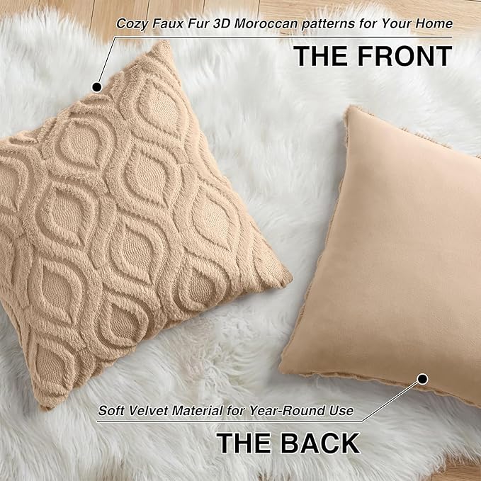 decorUhome Throw Pillow Covers 16x16 Inch Set of 2, Soft Plush Faux Wool Light - Image 8