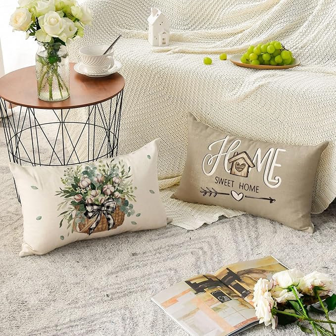 AVOIN Colorlife Bless Our Home Farmhouse Eucalyptus Leaves Throw Pillow Covers - Image 4