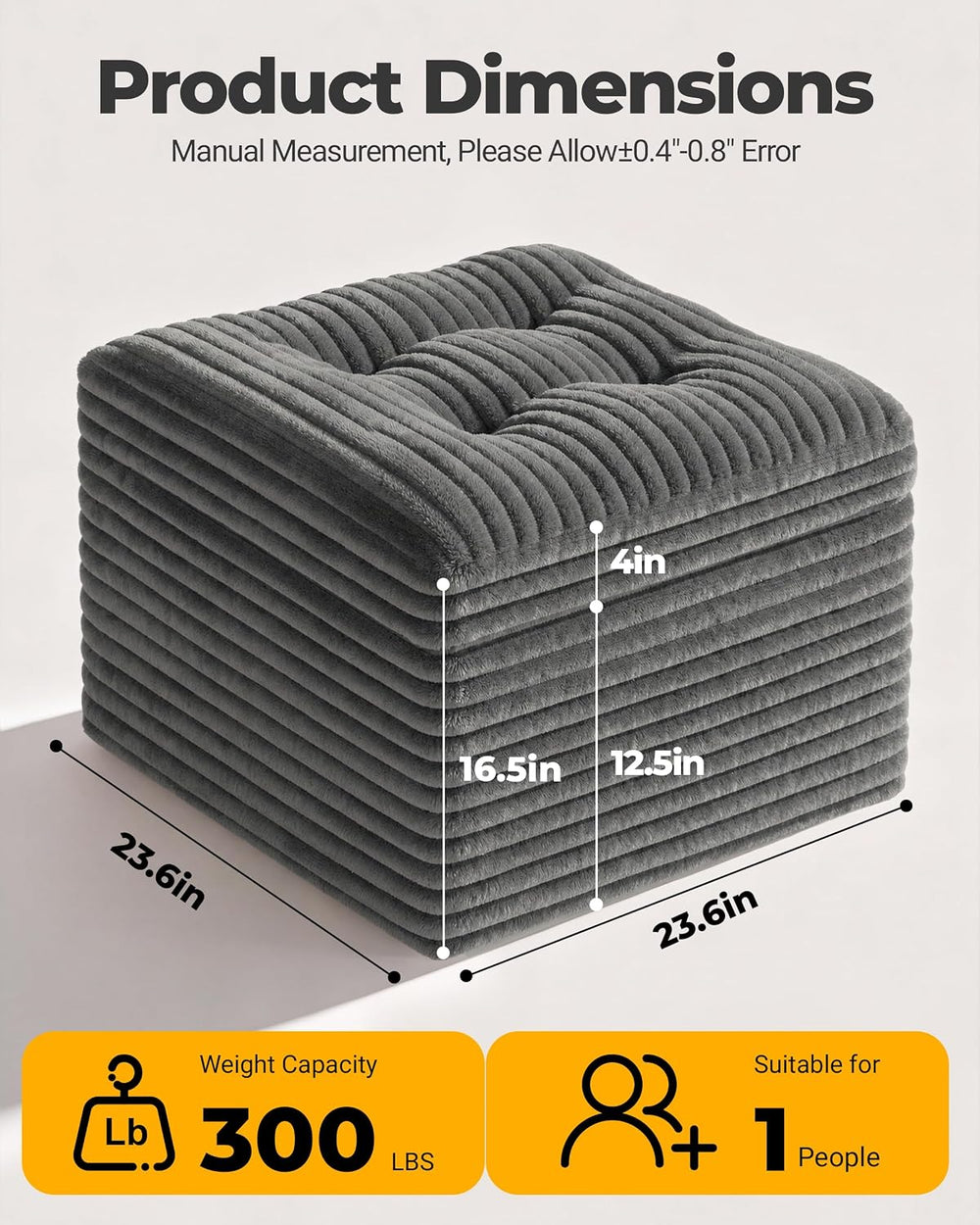 23.6in Pouf Ottoman, Corduroy Footstool Foot Rest Floor Seating