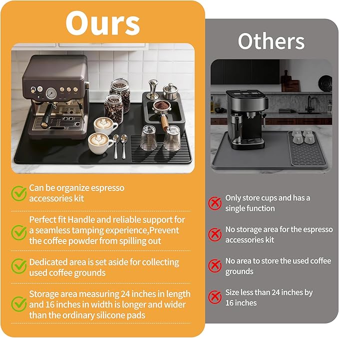 Silicone Coffee Mat and Espresso Tamping Mat, Detachable Espresso Coffee Bar