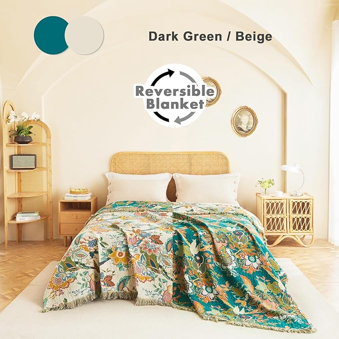 MSGKV Boho Throw Blanket for Bed Couch Twin Size Cotton Vine Blanket 60"x80" - Image 3