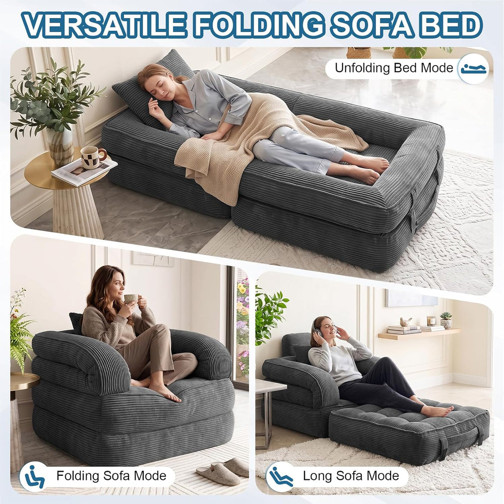 Folding Sofa Bed, 3-in-1 Convertible Sleeper Chair with Pillow