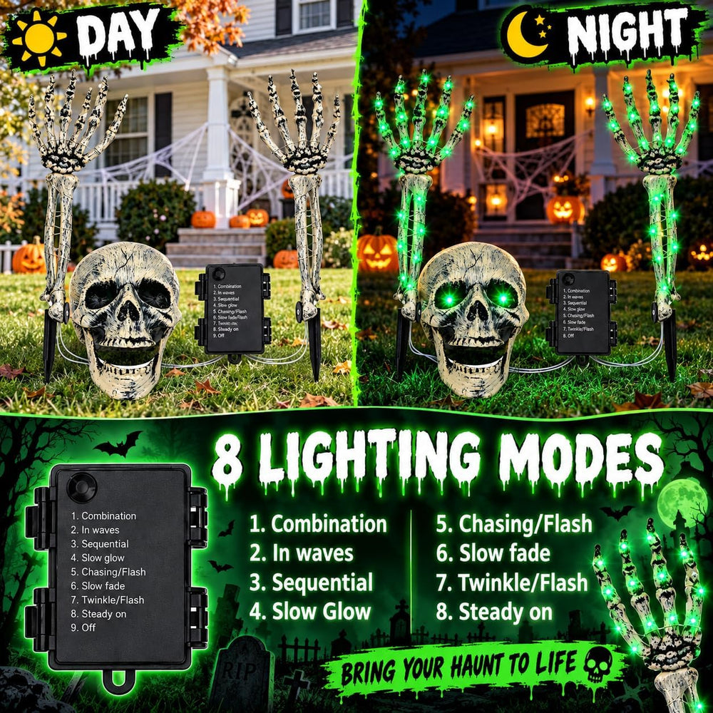 FLYSNK Lighted Halloween Skeleton Groundbreaker Decorations Outdoor, Spooky S...