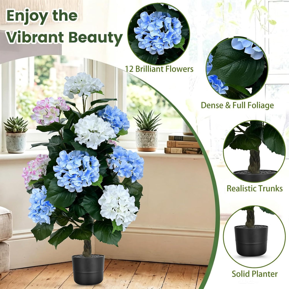 3FT Artificial Hydrangea Tree in Pot, Faux Flowering Plant