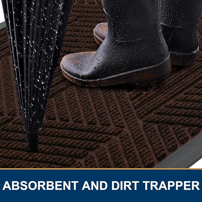 Smiry Front Door Mat Outside Entrance, Heavy Duty Sturdy Natural Rubber Doormat - Image 3