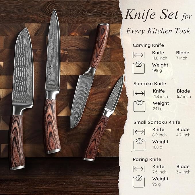 Wakoli EDIB 4-Piece Damascus Knife Set – Professional Kitchen Knife Set - Image 6