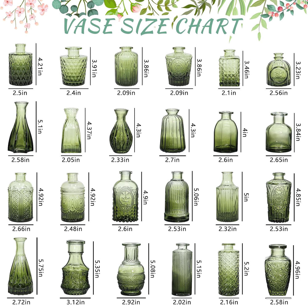 SUPMIND Glass Bud Vase Set of 24, Small Green Flower Vases for Centerpieces