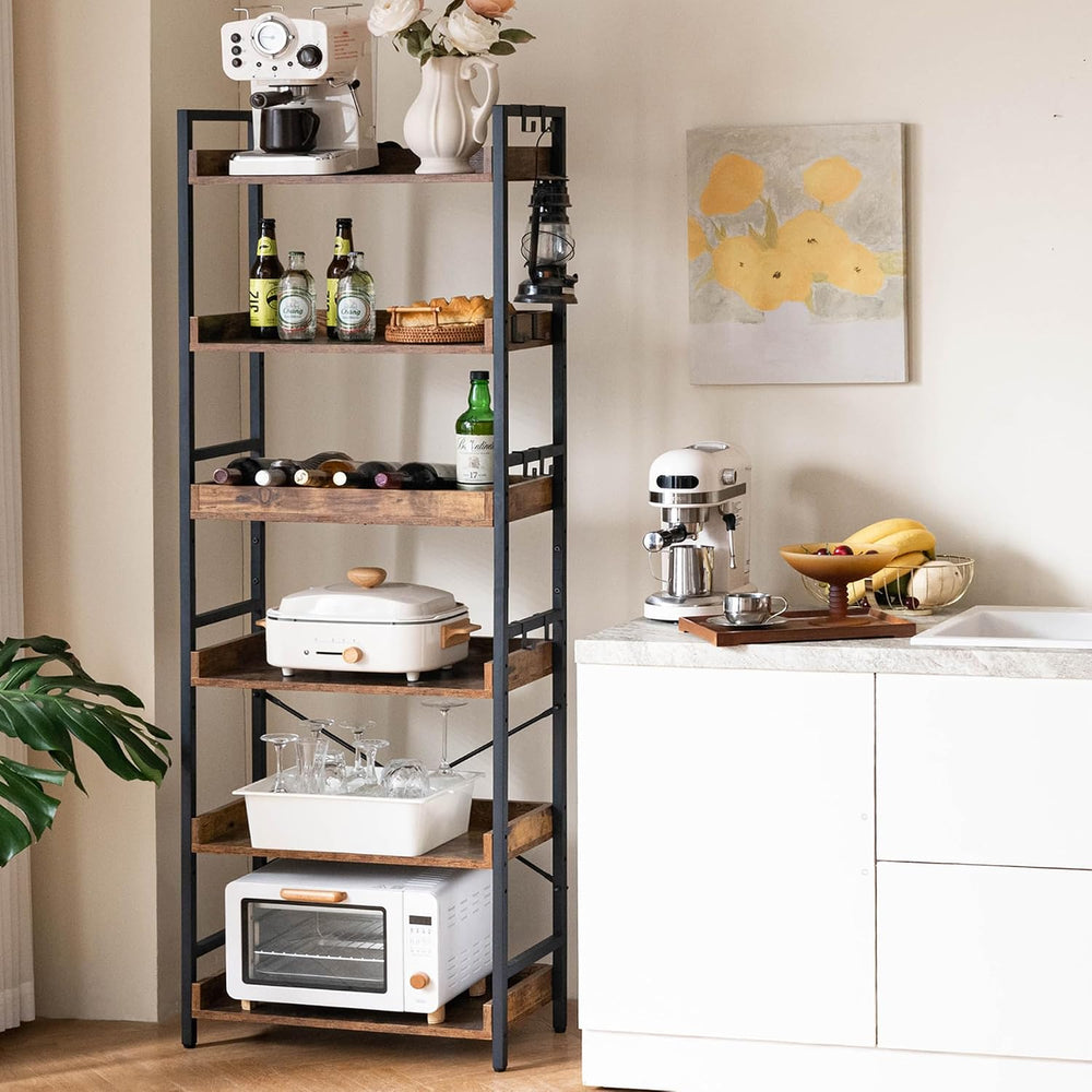 HCHQHS Adjustable 6 Tier Open Bookcase, Rustic Farmhouse Book Shelves, Indust...