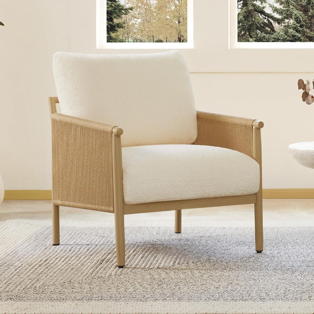 CHITA Braid Accent Chair, Wood-Like Finish Grain Metal Frame (1, Cream)