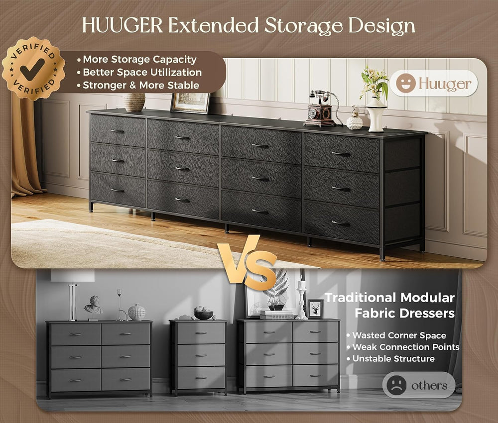 Huuger 78.7 Inch Long Dresser for Bedroom, 12 Drawer Dresser for Closet