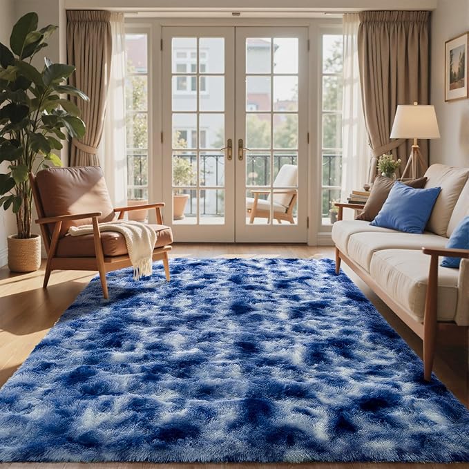 5x7 Ft Blue Shag Rugs for Bedroom Living Room Decor, Ultra Soft Fluffy Furry
