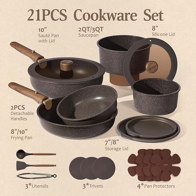 CAROTE 21PCS Pots and Pans Set Non Stick