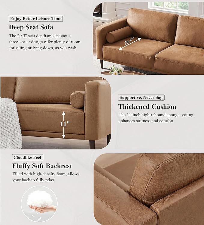 HIFIT 79" Sofa Couches for Living Room Mid-Century Modern Decor Faux Lea...