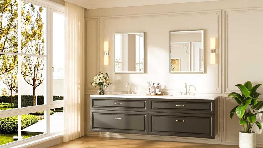 Keonjinn Brushed Nickel Bathroom Mirrors for Over Sink 24" x 30", R...