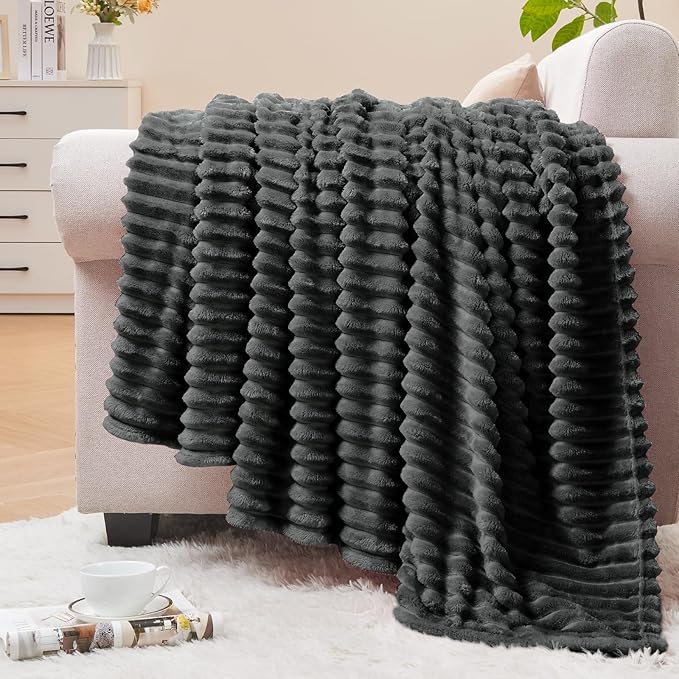 BEDELITE Fleece Blanket Twin Size – 3D Ribbed Jacquard Soft and Warm Decorative by BEDELITE
