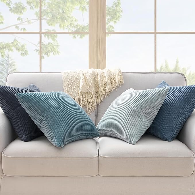Topfinel BlueGray Throw Pillow Covers 24x24 Inch Set of 4, Soft Accent Corduroy - Image 2