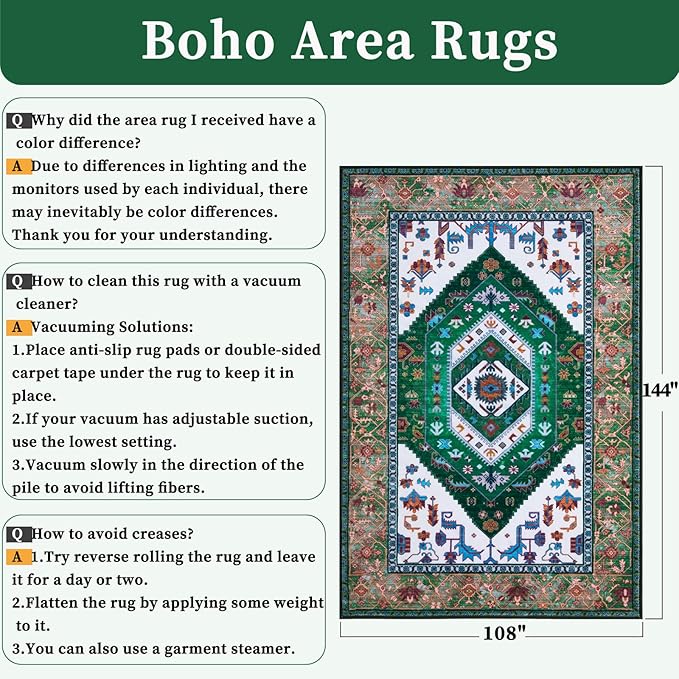 SERISSA 9x12 Area Rugs for Living Room, Large Washable Non-Slip Boho Rug - Image 2