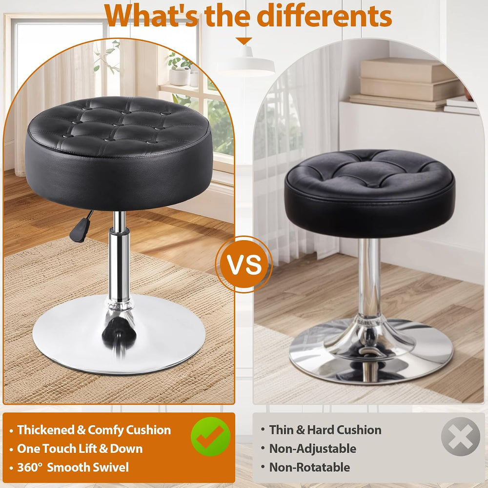 LEMY Adjustable Vanity Stool with 360° Swivel,Hydraulic Lift Round Makeup Cha...