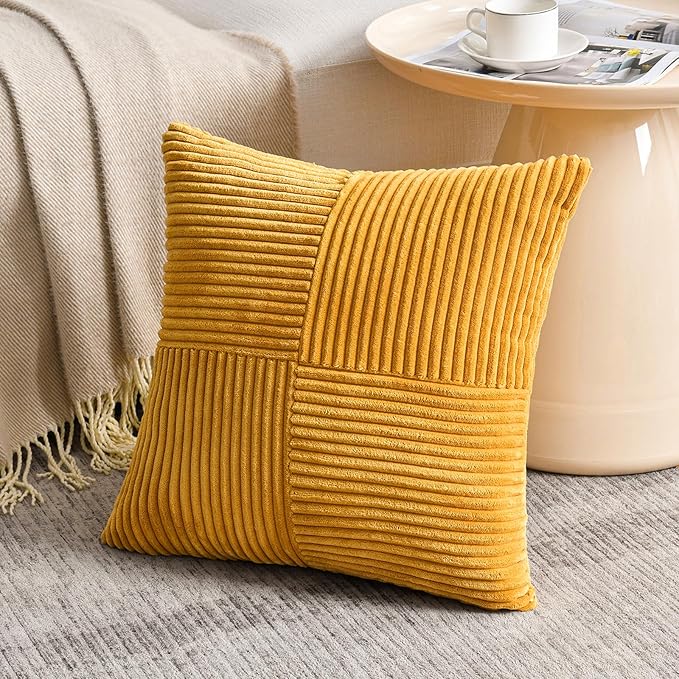 Fancy Homi 2 Packs Gold Yellow Spring Decorative Throw Pillow Covers 16x16 Inch - Image 2
