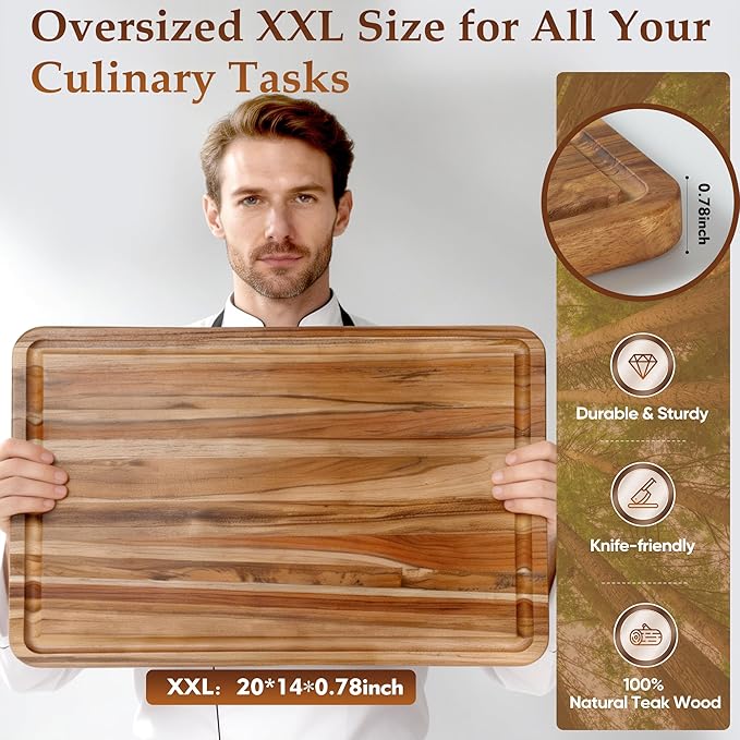 XXLarge Teak Cutting Board Non Toxic Wood Chopping Board Wooden Bamboo - Image 2