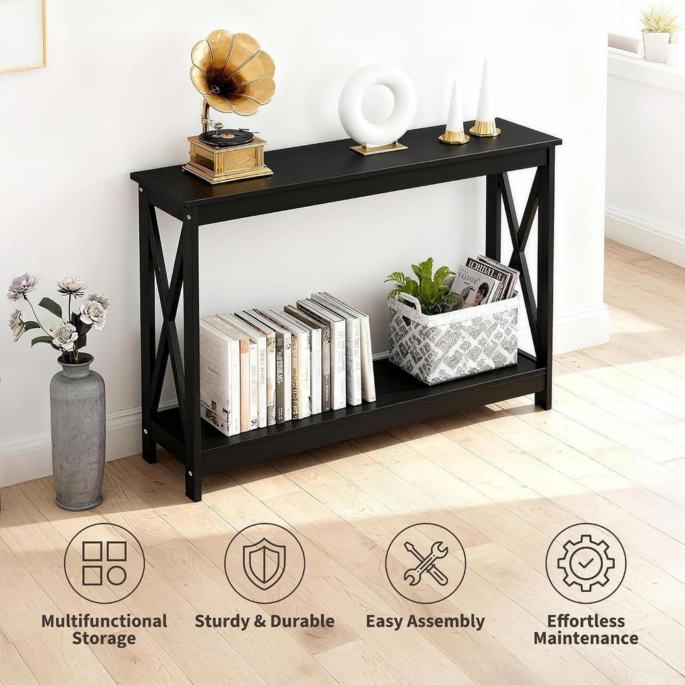 ZENY Console Table, Entryway Table, Narrow Sofa Table with 2-Tier Shelves, En...