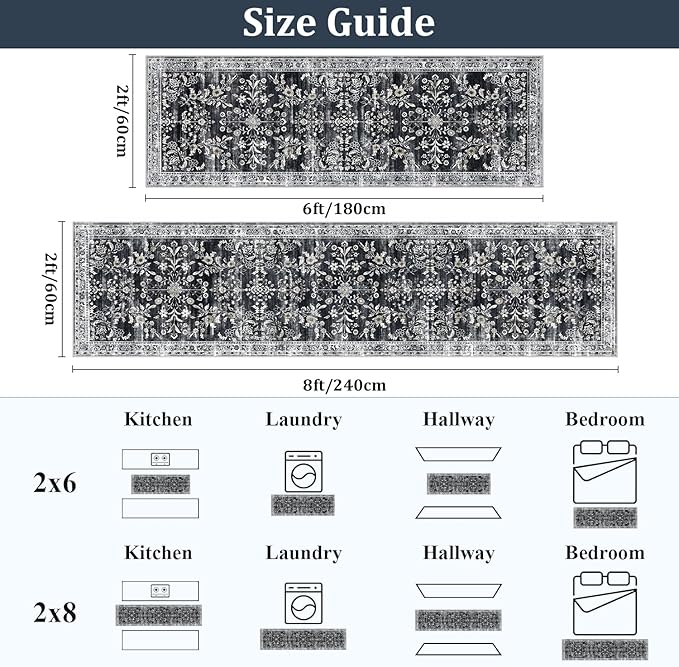 Yamaziot Washable Runner Rug 2x8 – Non Slip Boho Floral Hallway Runner Rug - Image 2