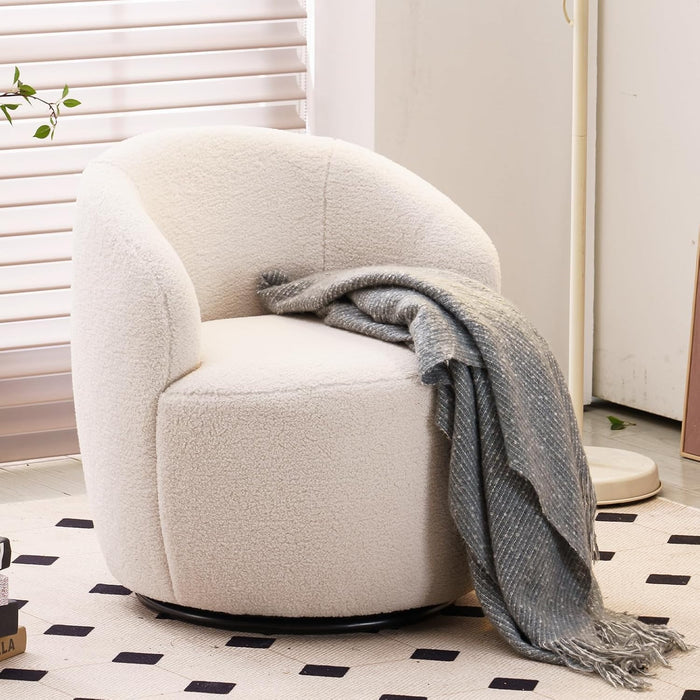 FOXHUNTER 360° Swivel Accent Chair, Barrel Chairs, Teddy Ivory