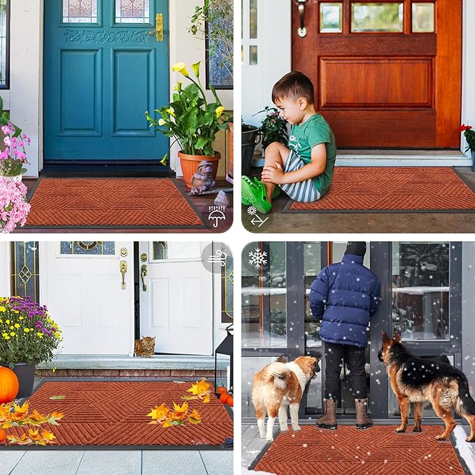 Smiry Front Door Mat Outside Entrance, Heavy Duty Sturdy Natural Rubber Doormat - Image 7