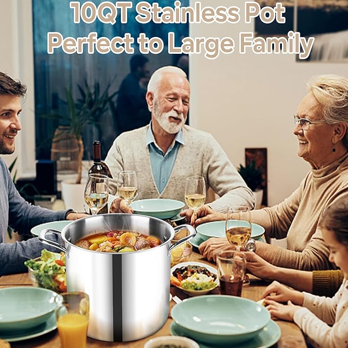 LIANYU 10 Quart Pot with Lid, 10QT Tri-Ply Heavy Duty Stock Pot, 18/10 - Image 7