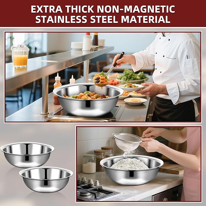 6 Pcs Stainless Steel Mixing Bowls Metal Mixing Bowls Extra Large Basin Salad - Image 6