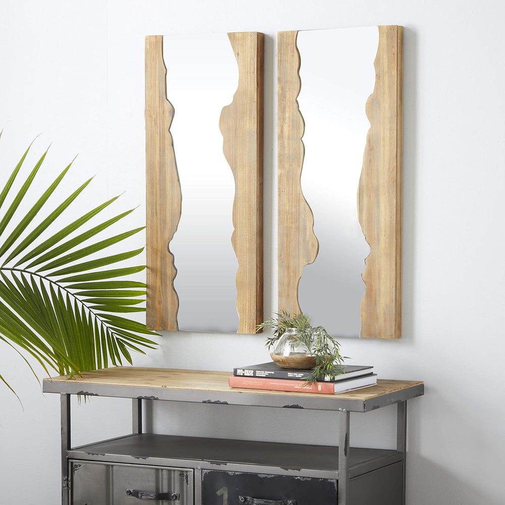 Deco 79 Wood Handmade Room Wall Mirror Live Edge Entryway Mirrors, set of 2 W...