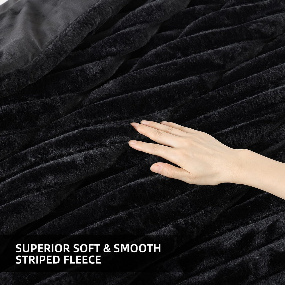 Smoofy Fluffy King Size Comforter 3 PCS - Black Fleece Bedding Set