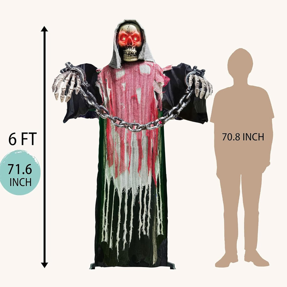 Halloween Decorations Outdoor, 6 Ft Large Animated Grim Reaper with Big Chain...