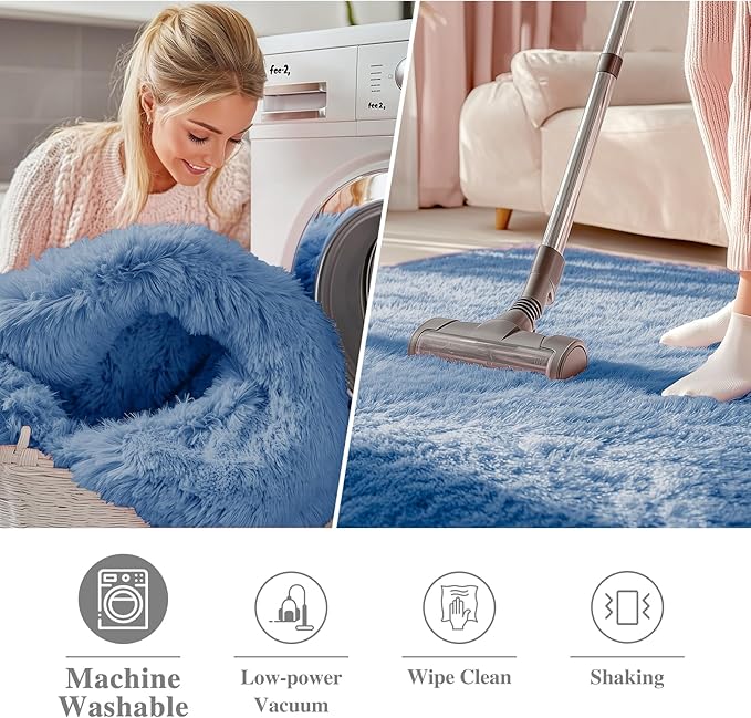 OLANLY Blue Round Rugs for Bedroom - Image 3