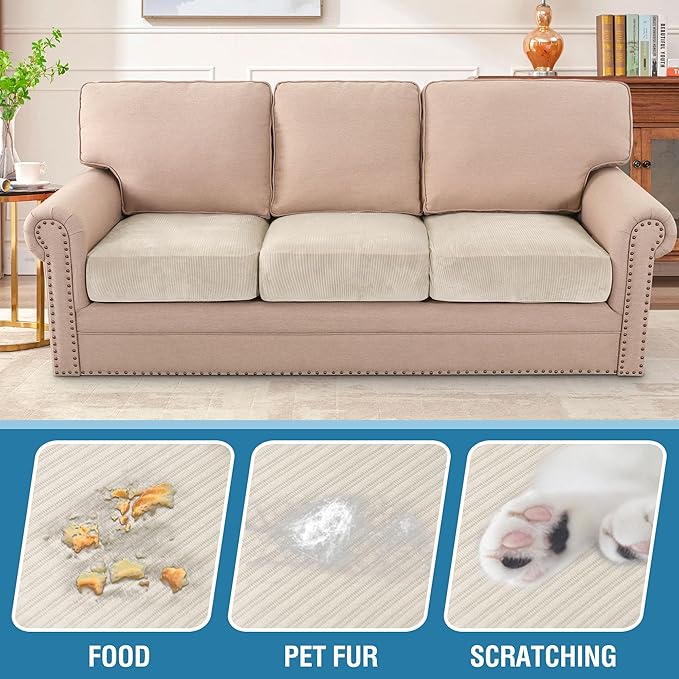H.VERSAILTEX Velvet Stretch Couch Cushion Cover Plush Cushion Slipcover - Image 3
