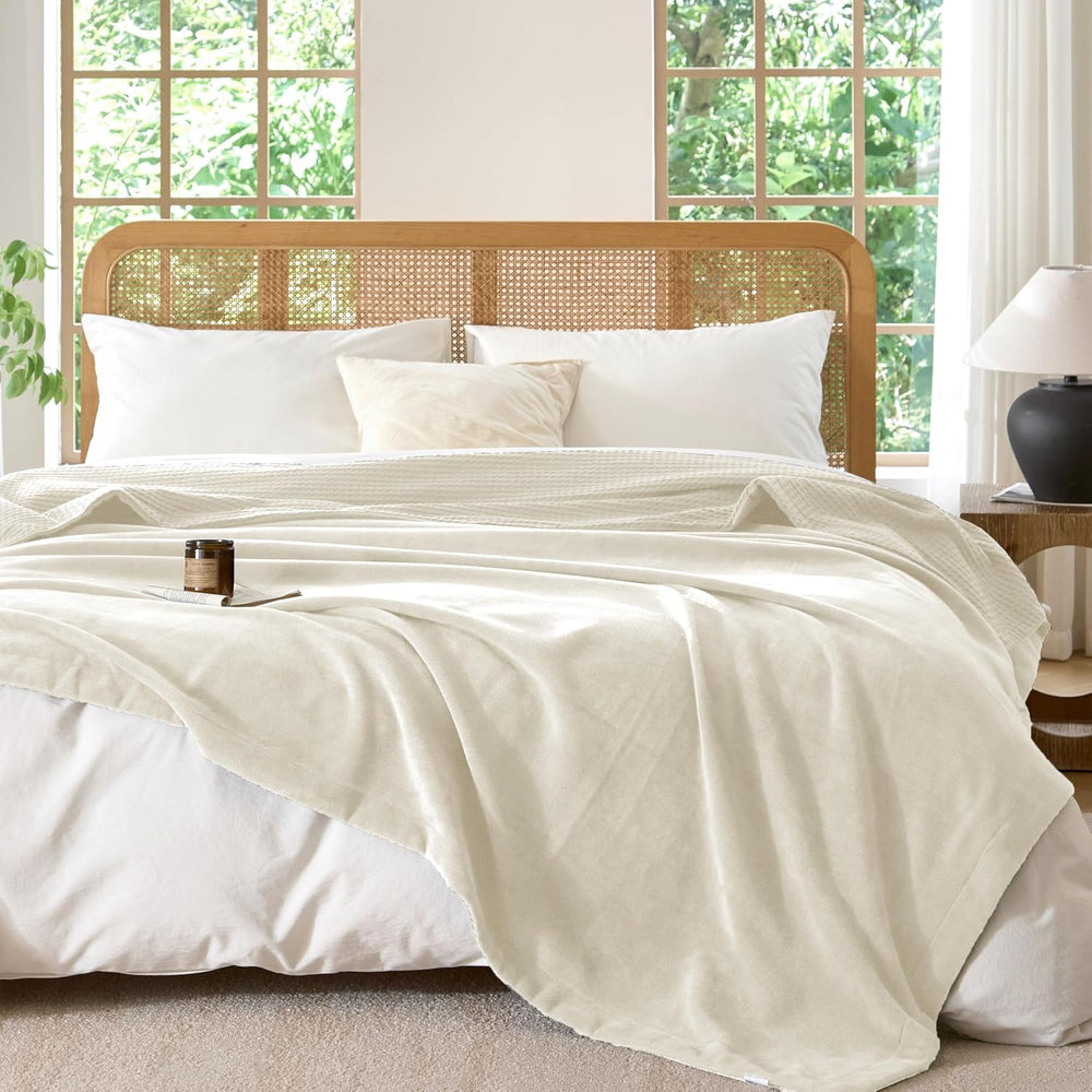 CHUFFED Cotton Waffle Blanket King Size - Plush Milk Velvet & Reversible ...