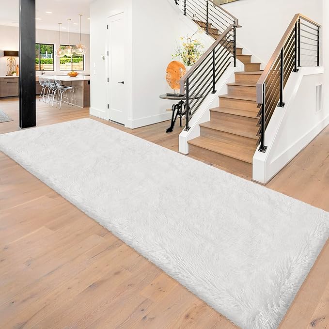 Runner Rug for Bedroom White 3x10ft Fluffy Area Rug Bedside Runner Rug for Kids by JiaoBaba
