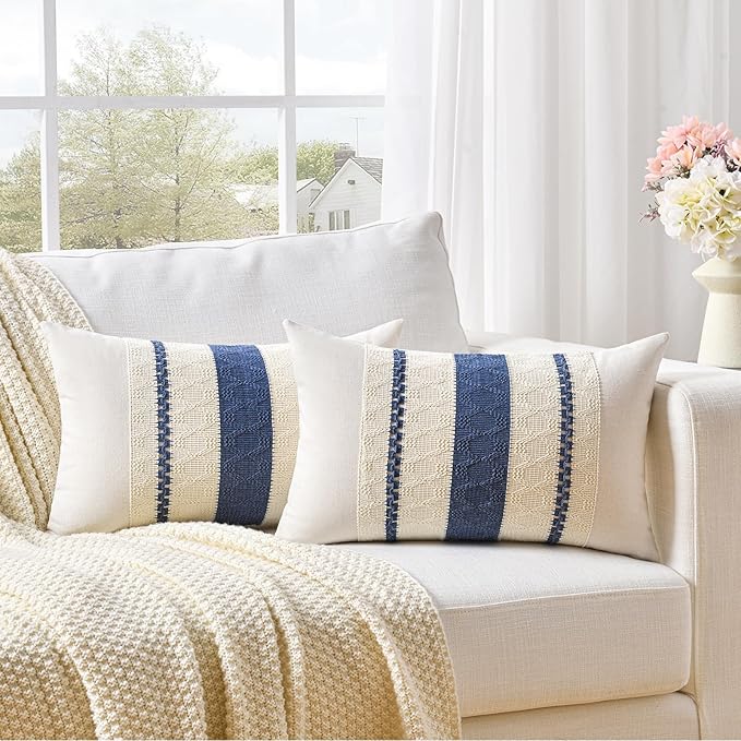 Fancy Homi Set of 1 Dusty Blue Vintage Long Lumbar Decorative Throw Pillow - Image 2