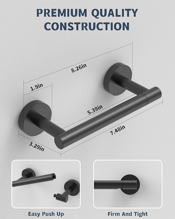 RARXTR Matte Black Toilet Paper Holder SUS304 Stainless Steel Double Post - Image 3